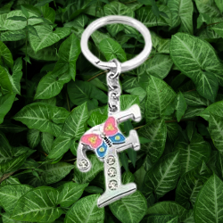 Butterfly Alphabet Letter F Metal KeychainKeyring (Silver)