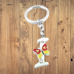 Butterfly Alphabet Letter I Metal KeychainKeyring (Silver)