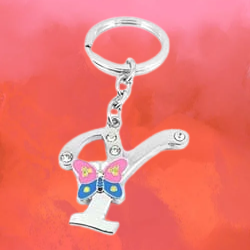Butterfly Alphabet Letter Y Metal KeychainKeyring (Silver)