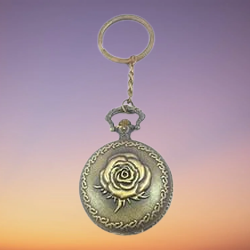 Pocket Watch Rose Flower Metal KeychainKeyring Friendship Valentine Day, Birthday Gift (Bronze)