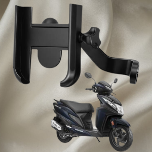 Metal CNC Mobile Holder for Scooter, Scooty & Motorcycle Compatible for Honda Dio 125, Mirror Mount, 360° Rotation, Strong Anti-Slip Grip, Wide Adjustable Fit for All Smartphones (Black)