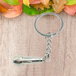 Mic Mike Keychain, Metal Musical Instrument, Silver