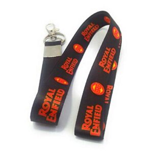 Royal Enfield Lanyard Id Card Holder Hook Fabric Keychain Keyring – Friendship Day, Valentine Day & Birthday Gift (Black)
