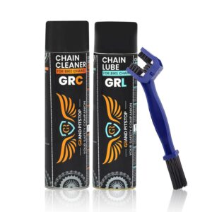 Combo of GRL Chain Lube and GRC Chain Clean Lube (500 ml) with Chain Cleaning Brush Blue Color, Bike Chain Cleaner for All Bikes, Super Durable Cleaning Tool